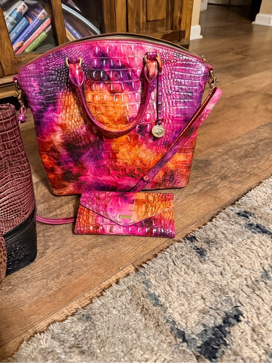 Brahmin Handbags - Brahmin Pink and Orange Croc-Embossed Satchel with Matching Wallet